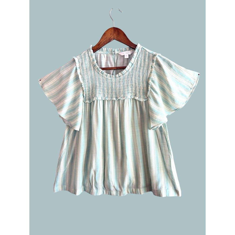 lc lauren conrad Green Striped Top Medium Cottage Core Fairy Peasant Summer
